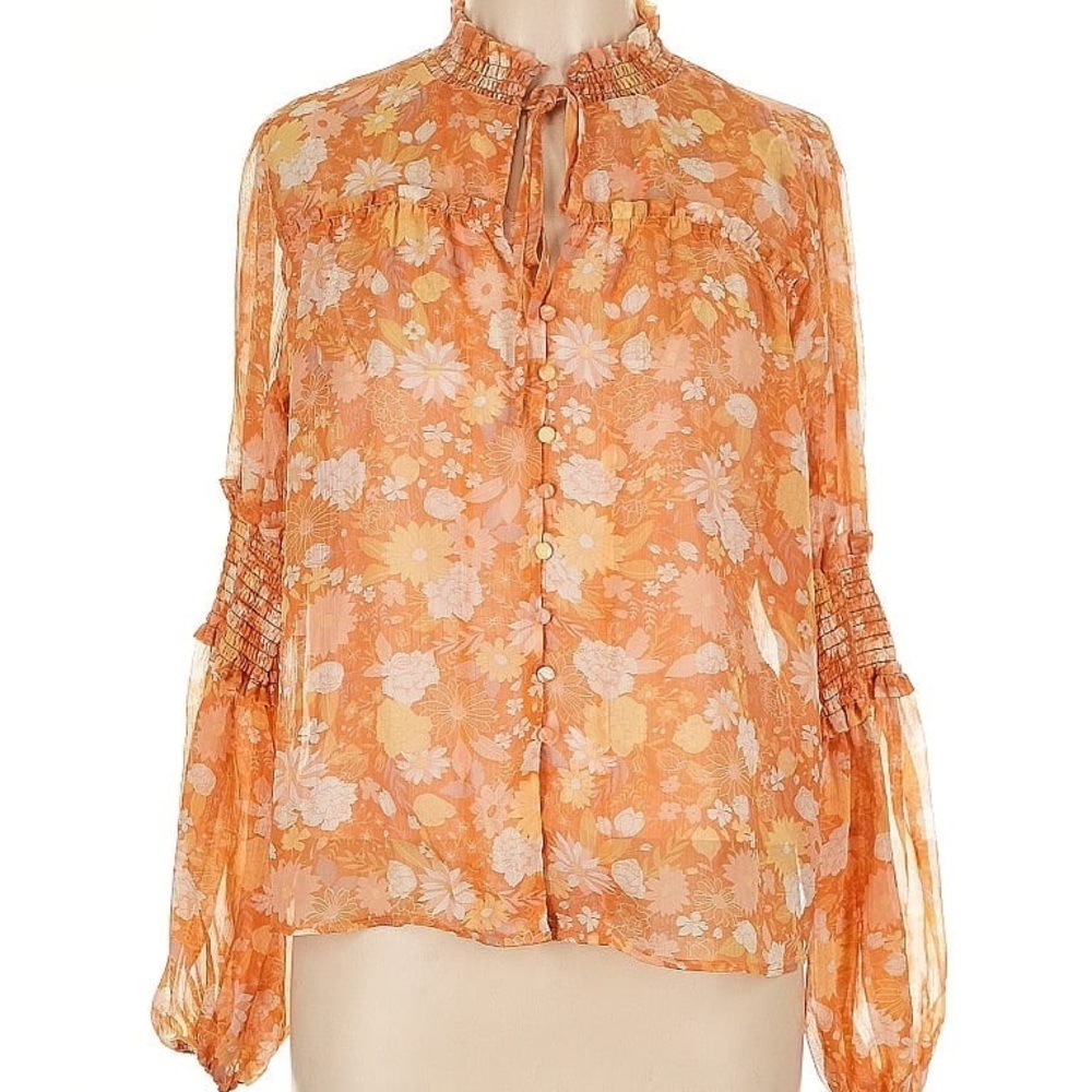 OPT Floral Sheer Orange Boho Blouse - Picture 3 of 11